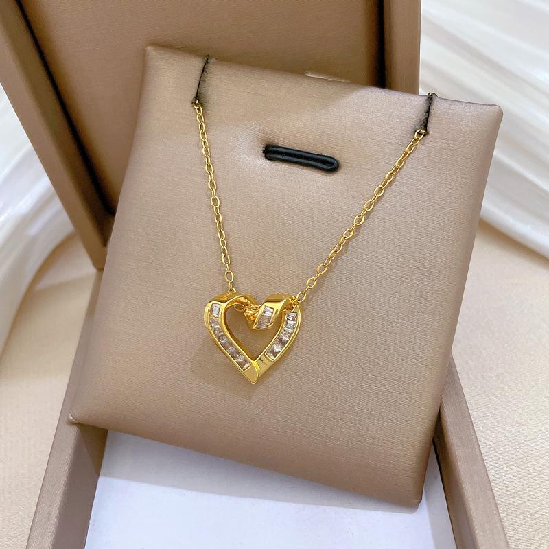 Love Zircon Personality Fashion Light Luxury Temperament Gorgeous Full Diamond Necklace Female Versatile Collarbone Chain Titanium Steel