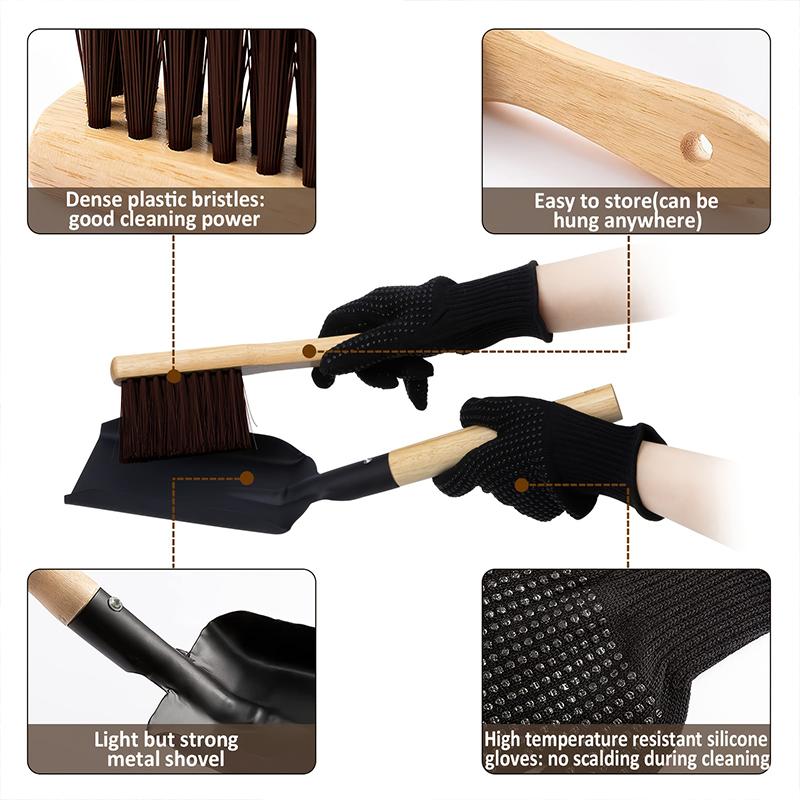 3PCS/SET Gloves Daily Necessities Iron Convenient Cleaning Kit Tidy Fireplace Tool Stove Brush Clean Iron Shovel