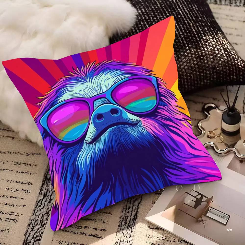 Funny Sloth DJ Pillow Case Fashion Square Pillowcase Bedroom Sofa Room Ins Decoration Leisure