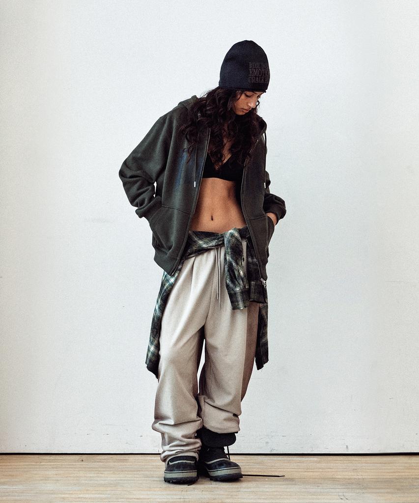 Thevinylhouse Graphic Hoodie Zip-Up Khaki