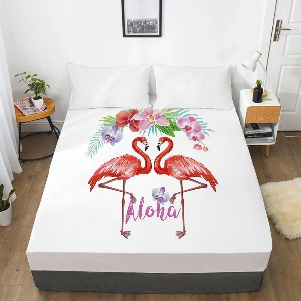 Bedding Mattress Cover Bed Fitted Sheets With Elastic Band Linens Queen/King Size Bedsheet 90/150/160X200CM Watercolor Flamingo