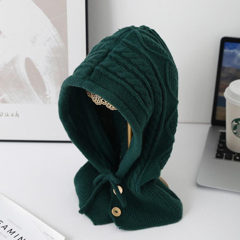 

New Autumn and Winter Style Balaclava Women s Knitted Wool Hat Warm Ear Protection Scarf Hat Integrated Cold Hat M（56-58cm）