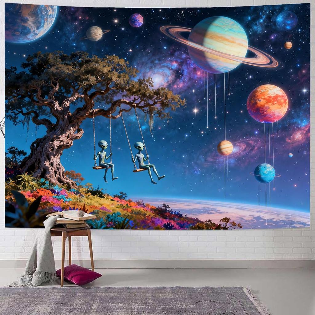 Galaxy Space Tapestry,Outer Space Alien Planets Tapestry for Bedroom Colorful Universe Starry Sky Tapestries Wall Hanging Living