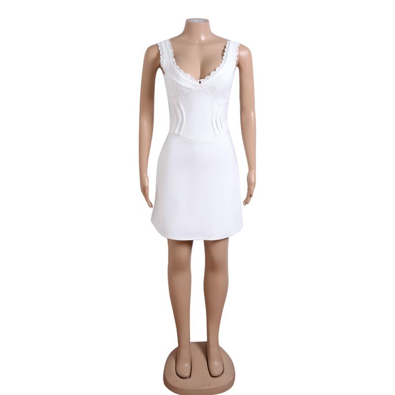 

Платье-футляр без рукавов Женские водолазки Плиссированные мини-платья Летние сексуальные облегающие эластичные платья для вечеринок и клубов S белый