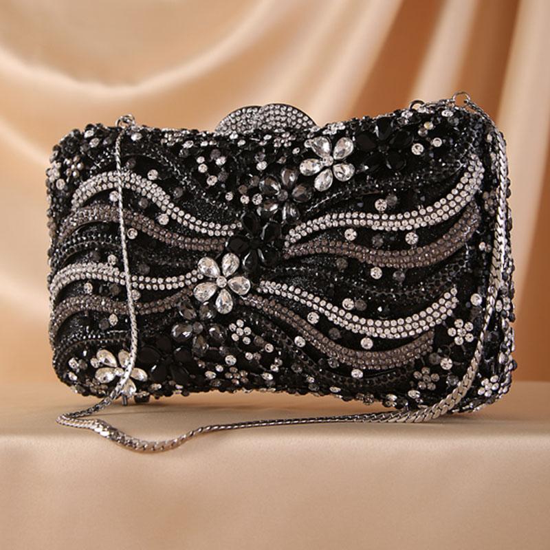 

WHTUOHENG Rhinestone Evening Clutch Wedding Purse 5 Colors Black/Silver Diamond Phone Clutches Women Bags Female Handbags 19cmX13cmX6cm