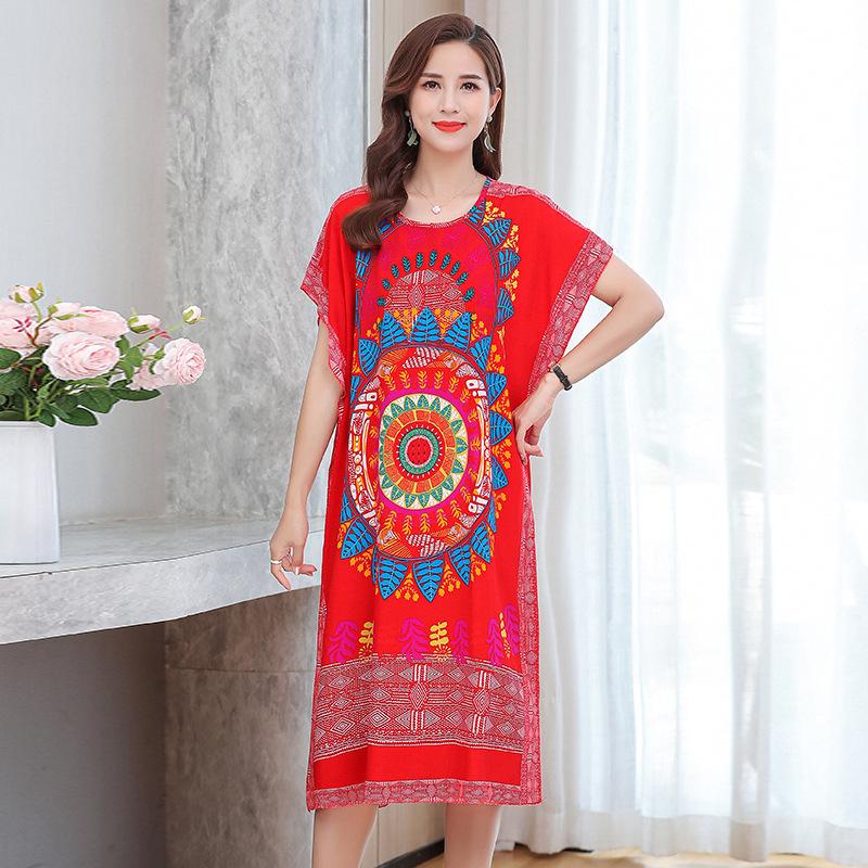 Thai Dress Medium and Long Loose Casual Large Size Meat-covered Seaside Beach Cotton Silk Dress
