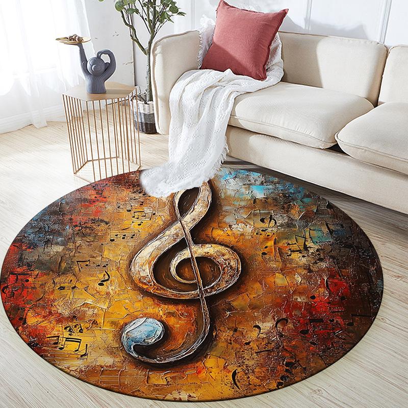 Musical Notes,Round Area Rug,Carpet Rug for Living Room Bedroom Sofa Playroom Decor,Non-slip Floor Mat