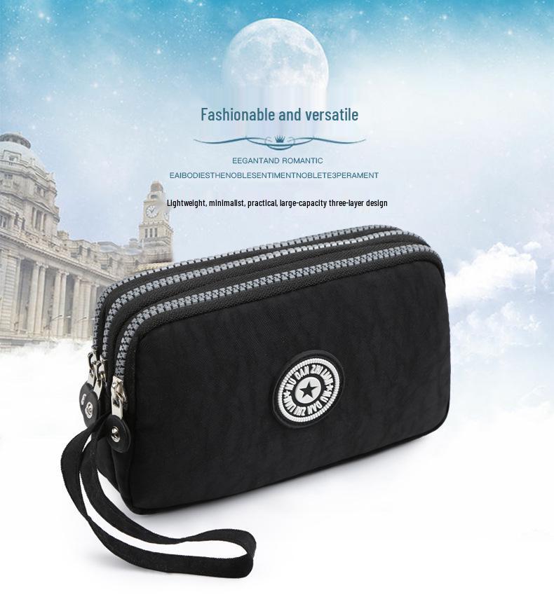 Waschbare Denim Damen Mehrfachfach-Clutch: Münz-, Make-up- und Handyaufbewahrung.