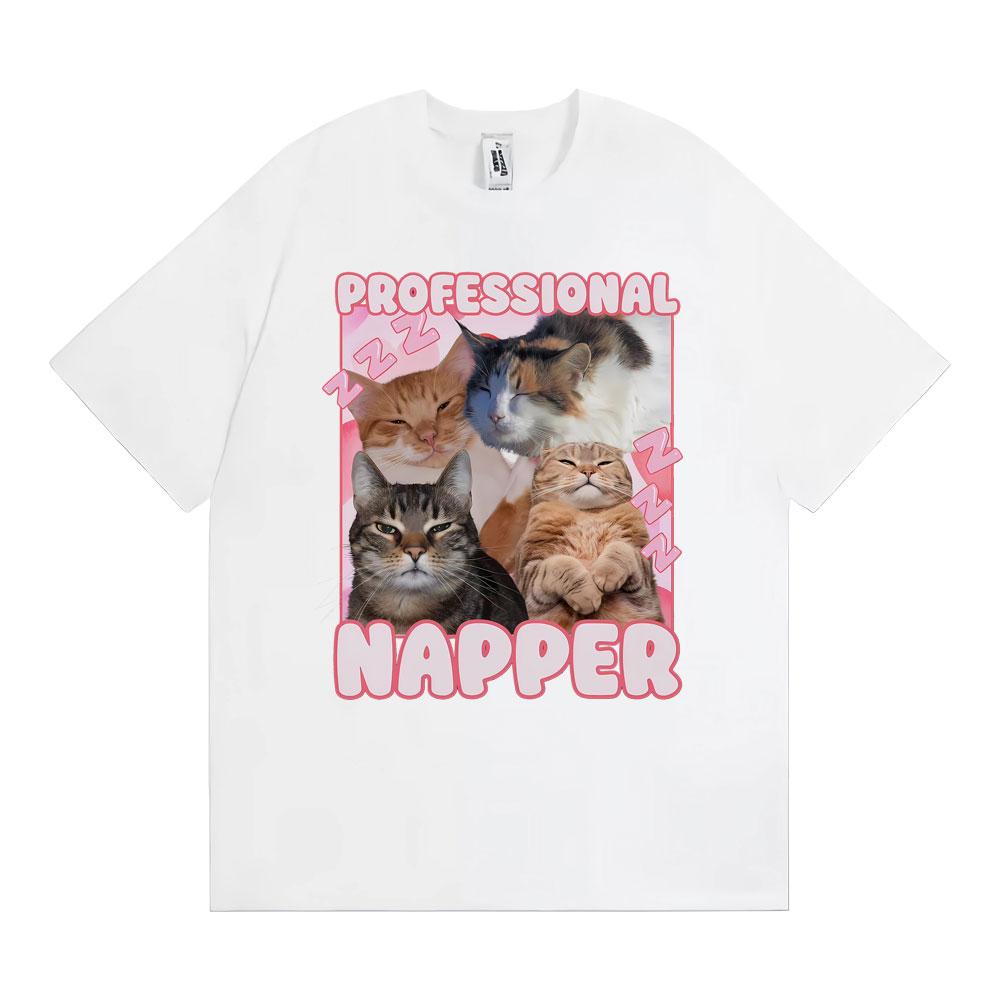 Professional Napper Sleeping Cats Graphic T Shirts Men Women Classic Fashion Aesthetic Short Sleeve T-shirts 100% Cotton T Shirt