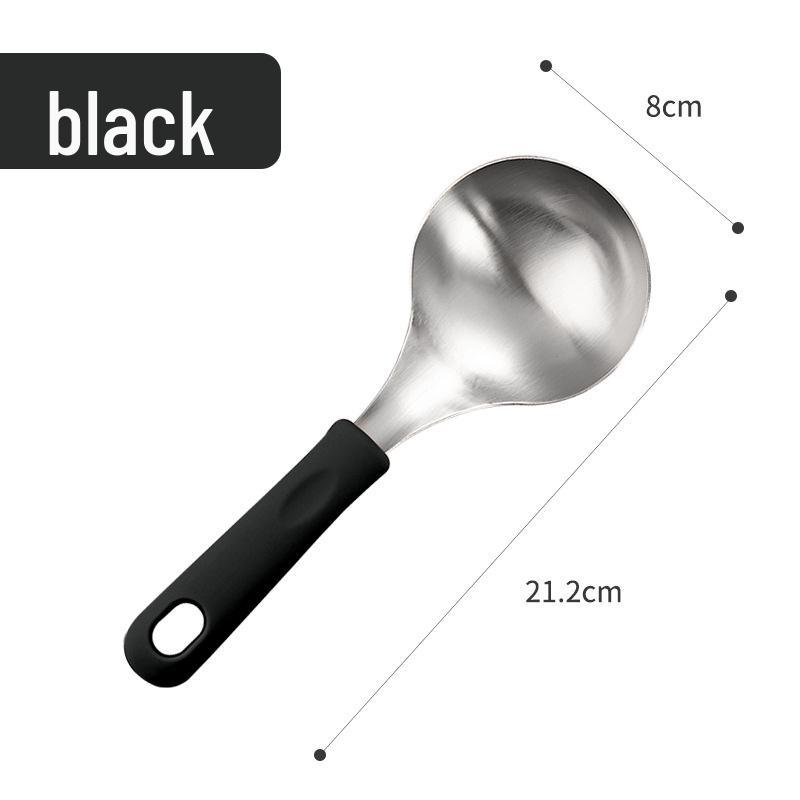 Korean Silicone 304 Stainless Steel Soup Ladle, High-Temp Resistant Solid Color Spoon for Home or Restaurant.
