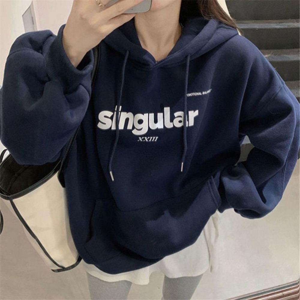 Salt-based fleece thickened autumn and winter new hooded sweater women's Korean version large-size coat loose top clothing