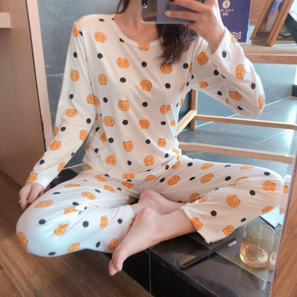 Women's Cartoon Pajama Set - Long Sleeve Shirt & Pants, Petite Students' Homewear for Spring & Autumn