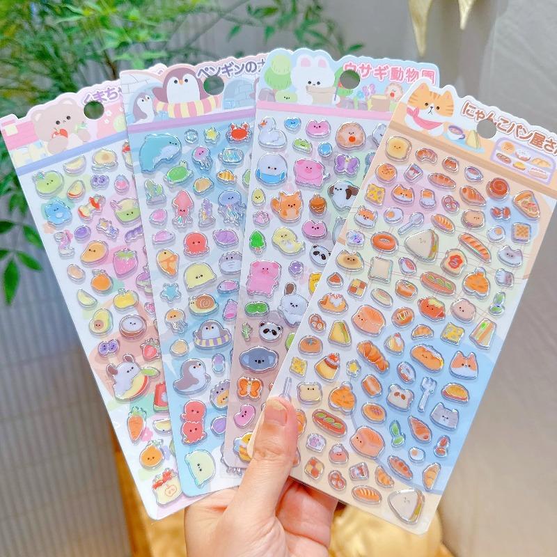 Japanese Cute Animal Jelly Stickers 3D Puffy Crystal Resin Decals for Children Reward Album Phone Decoration