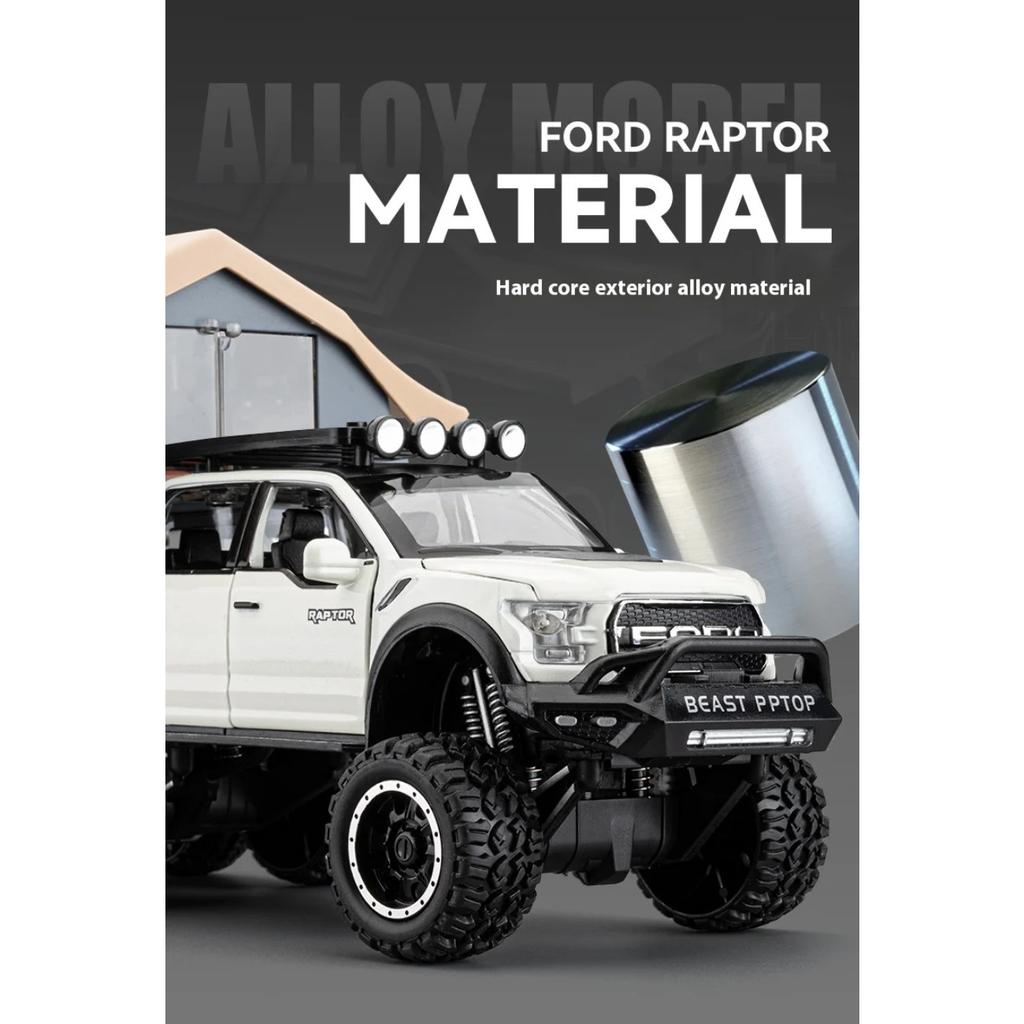 1/24 Scale  Ford F150 Camping RV Alloy Metal Diecast Off Road Pickup Truck Model Car Sound & Light Ornaments Gifts for Kid Boyfriend Present