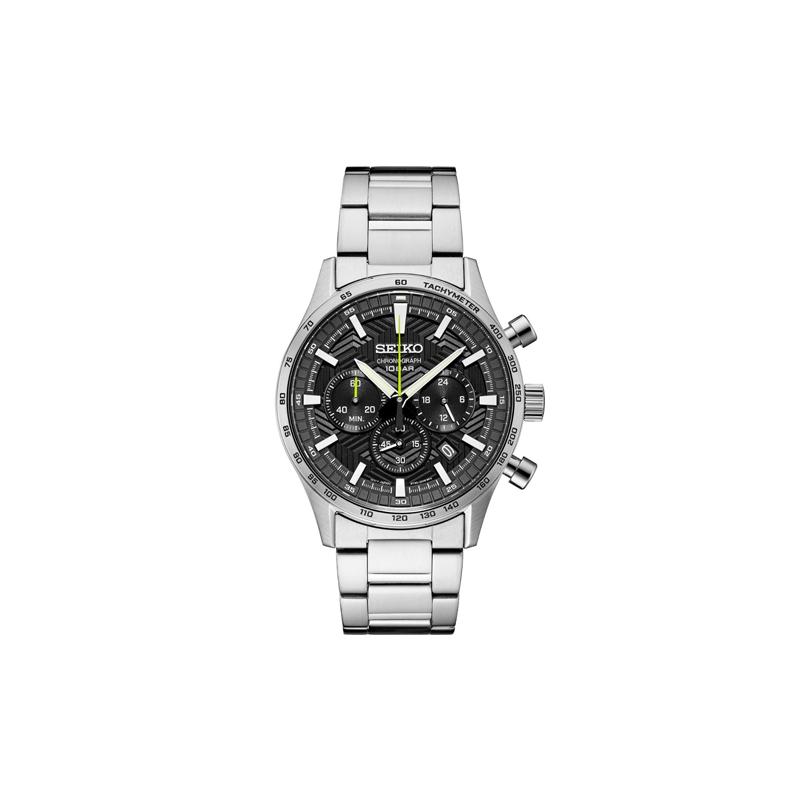SEIKO 100 meters waterproof Quartz Steel Strap men s watch black dial SSB413P1 чёрный