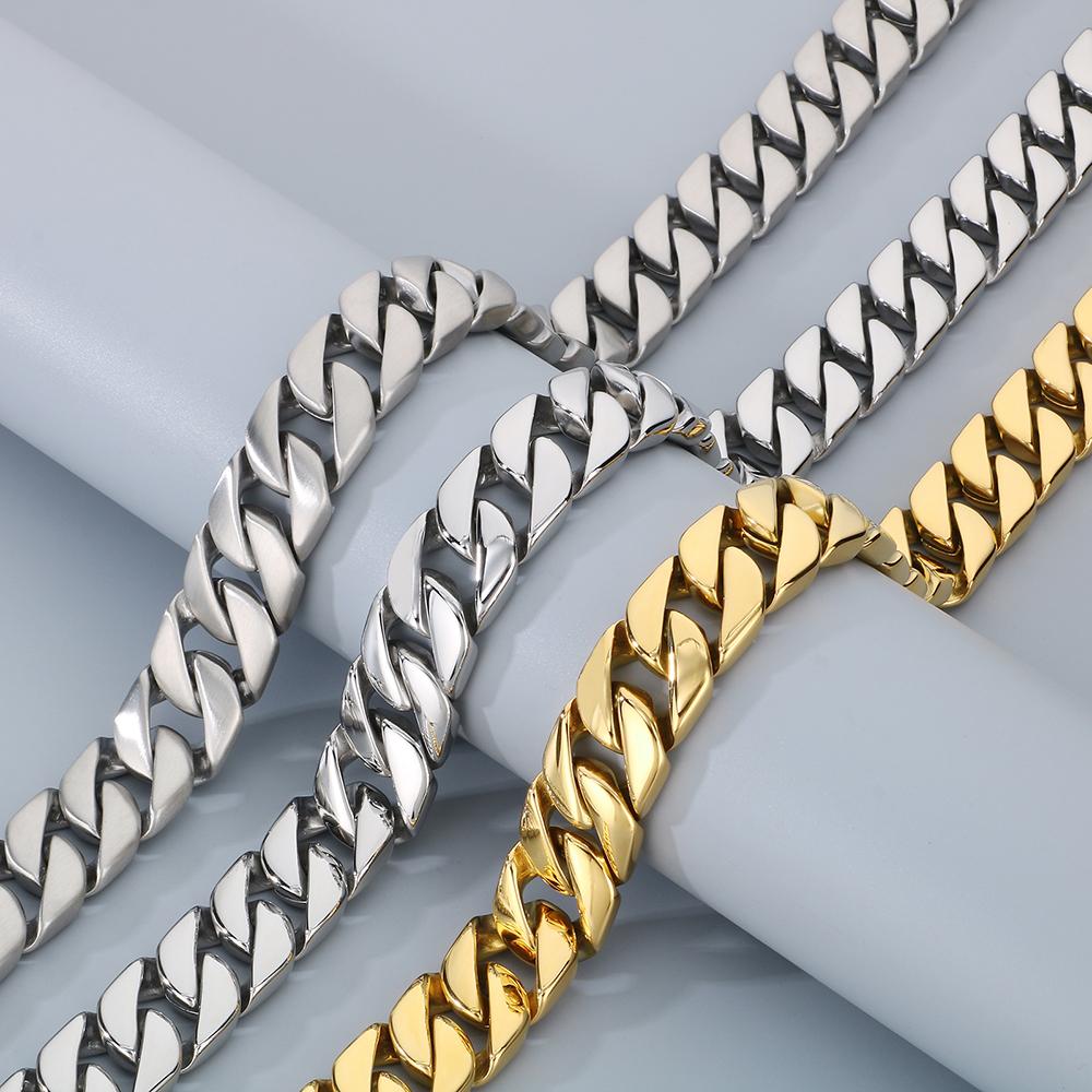 Pánský náhrdelník z nerezové oceli s kubánským článkovým řetízkem Hip Hop 20 mm šířka lanový choker pro muže Punk Rock Gotický Streetwear Šperk Dárek