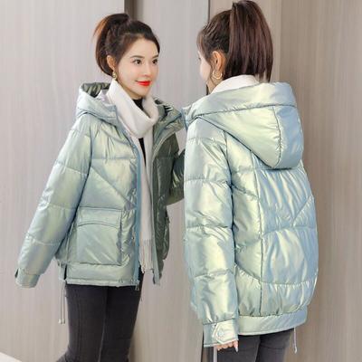 Winter Women's Loose Short Down Coat Bright Face Cotton Jacket with Hooded