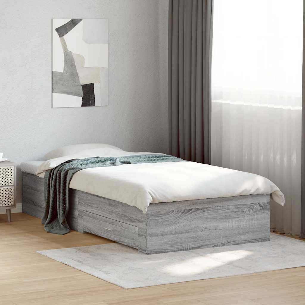 Bed Frame with Drawers Grey Sonoma 90x190 cm Particleboard