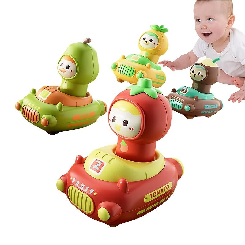 Kids'Toy 18Month Cartoon Fruit Doll Press Toy Car,4pcs Activity Toy Car Set Hand Eye Coordination, Durable Material, Indoor And Outdoor Toy Car.