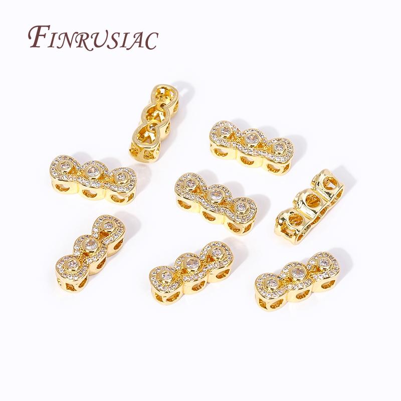 18K Gold Plated Inlaid Zircon Spacer Beads For 3-row Necklace Making,Separator End Beads Connectors DIY Jewelry Making Supplies