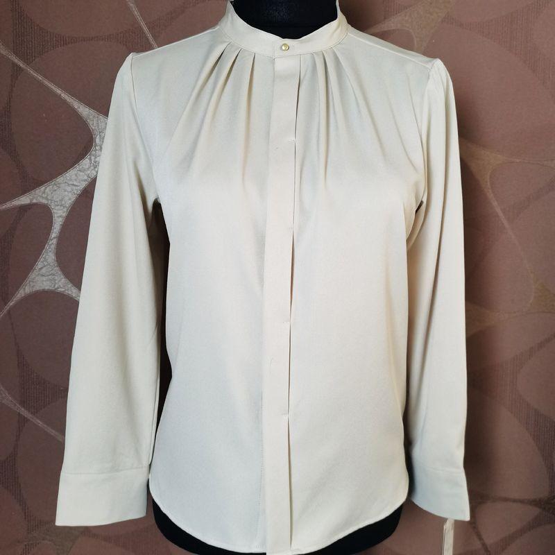 

Export Japanese Single Cotton Silk Satin Shirt Women s Stylish Niche Style Long Sleeves Elegant Professional Drape Stand Collar Shirt Camel Gray 40