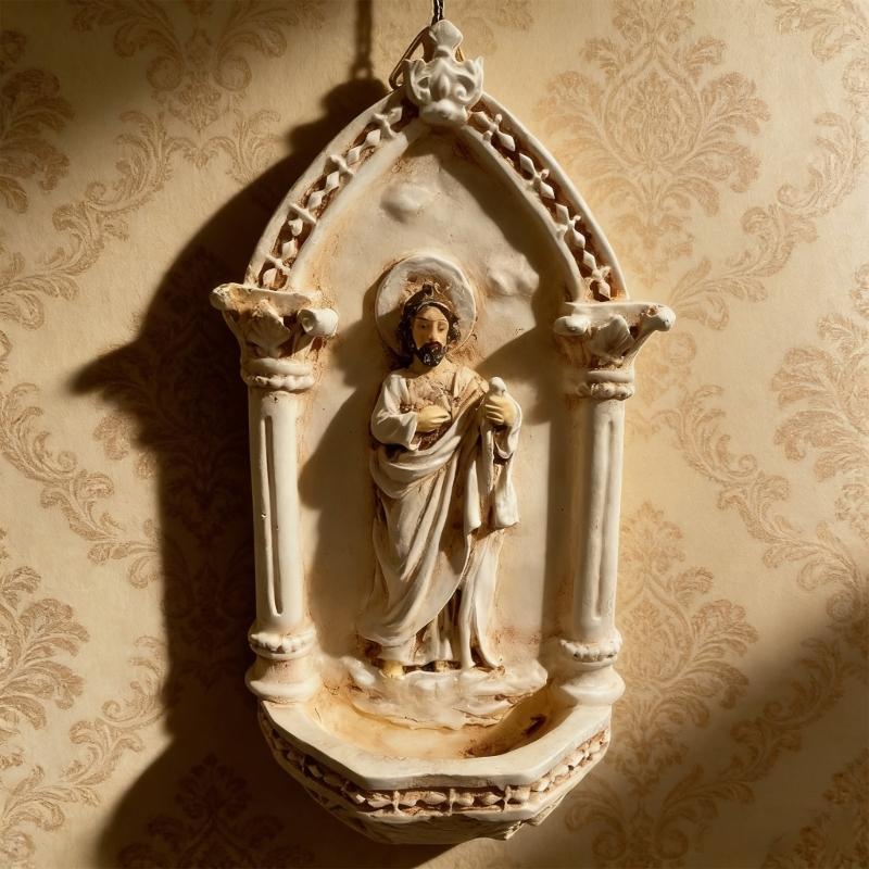 Resin Catholic Sant Judas Tadeo Holy Water Font for Entrance Home Wall Hanging Religious Gift Sant Jude Holy Water Font