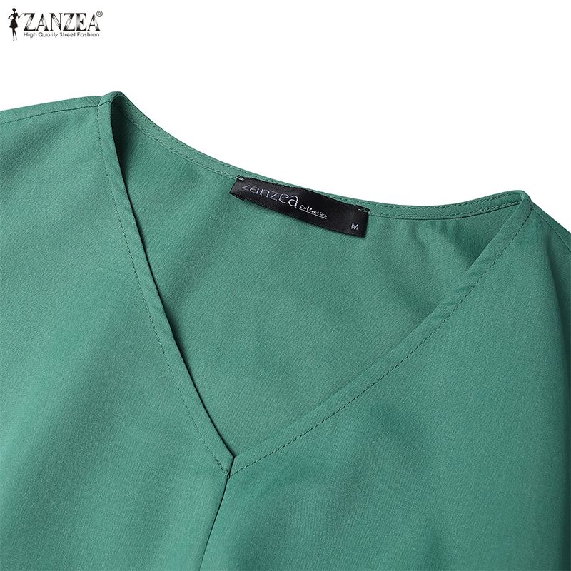 ZANZEA Women Casual V-Neck Loose Summer Short Sleeve Dress