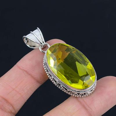 Lemon Topaz Gemstone Pendant Solid 925 Sterling Silver Pendant Jewelry Gift For Unisex