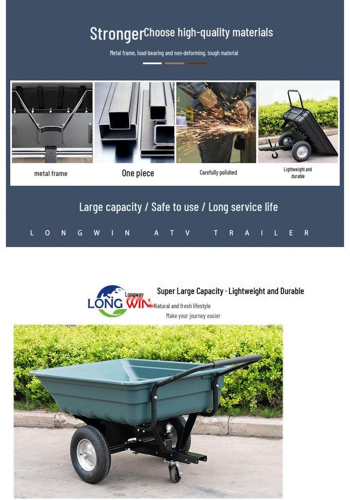 Lightweight Rear-Mounted ATV Off-Road Trailer Cart