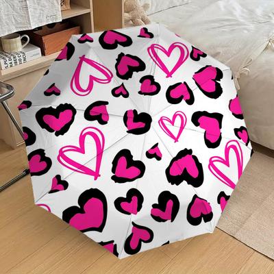 1PC Heart Pattern Umbrella-8-Rib Reinforced Portable Folding Travel Suitable for All Seasons Outdoor Daily Use-G362