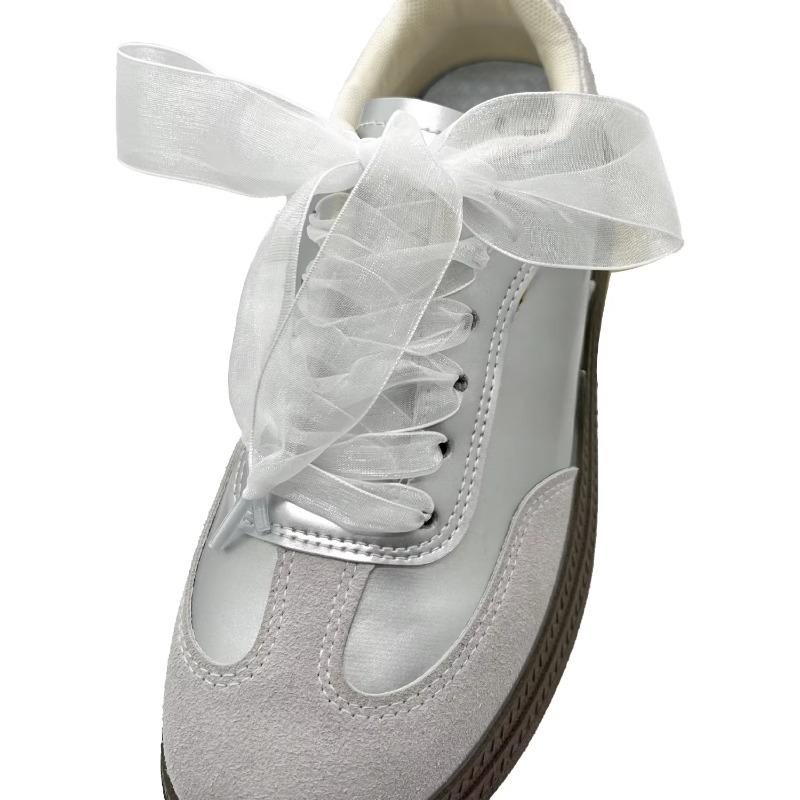 

1 пара женских мягких повседневных плоских шнурков для кроссовок шириной 2,5 см, аксессуары для обуви, шнурки из шелковой атласной ленты 100cm белый