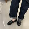 2025 new retro double buckle with loafers women's British style round head small leather shoes one pedal low heel commuter shoes