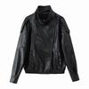 ZA Womens Long Sleeve Stand Collar Faux Leather Jacket Street Style Short Coat