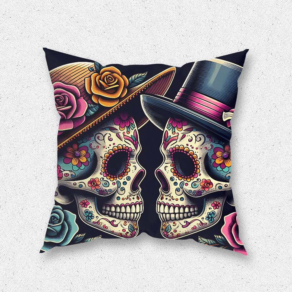 Mexican Catrina Skull Day of the Dead Pillow Case For Home Bedroom Room Decoration Living Room Sofa Cushion Cover Suitable