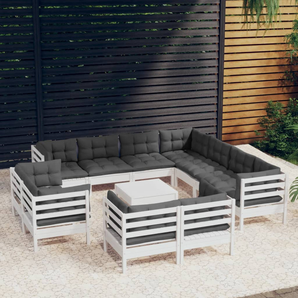 Salon de jardin 12 pcs avec coussins  bois de pin solide