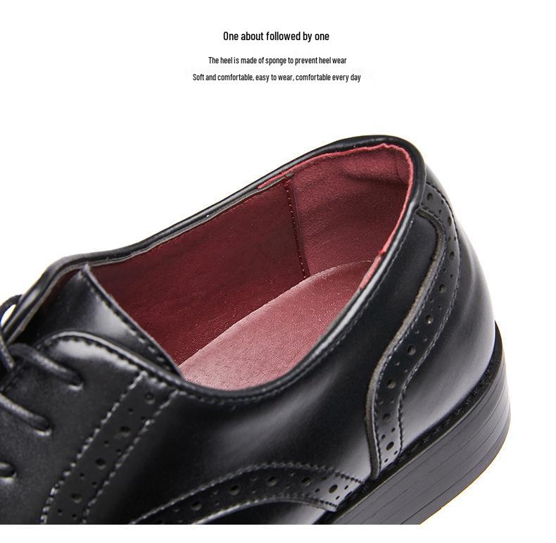 New Men's English Style Hidden Heel Derby Brogue Leather Shoes - Pointed Toe Lace-Up Design for Formal and Casual Wear