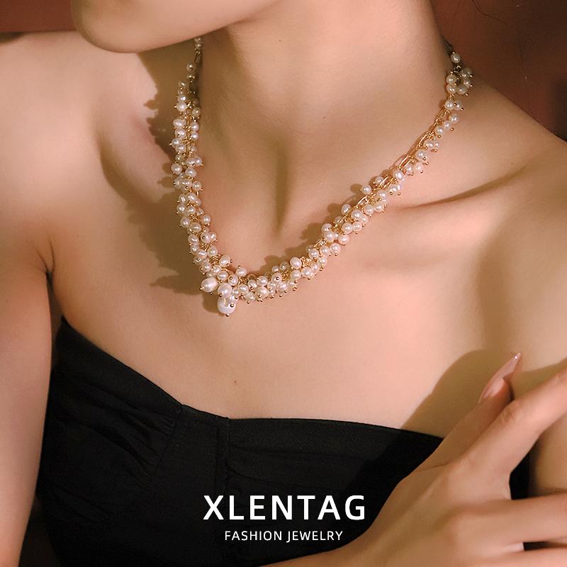 Natural Freshwater Small Pearl Necklace 18k Gold Plated Luxury Design Handmade Necklace Women Jewelry GN0235