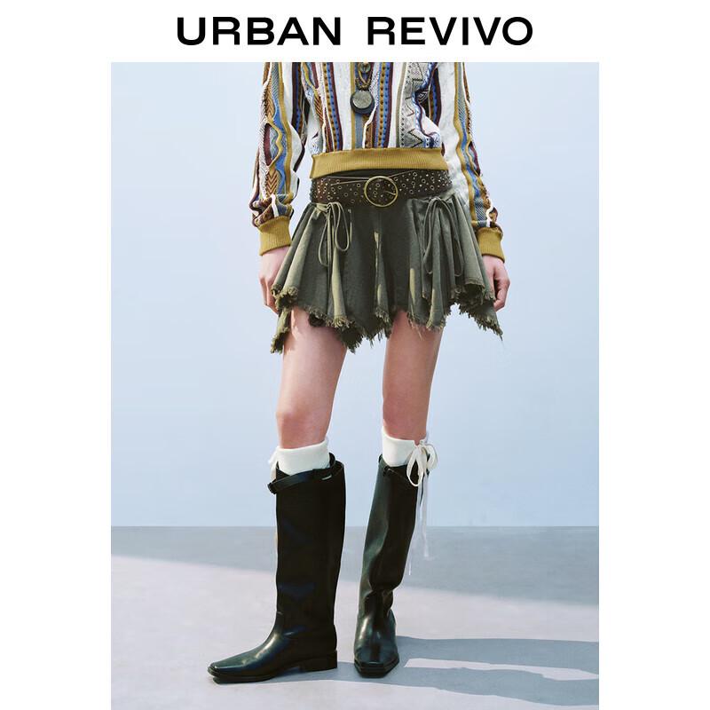 UR 2025 Spring Irregular Shirred Ultra-Short Skirt XS