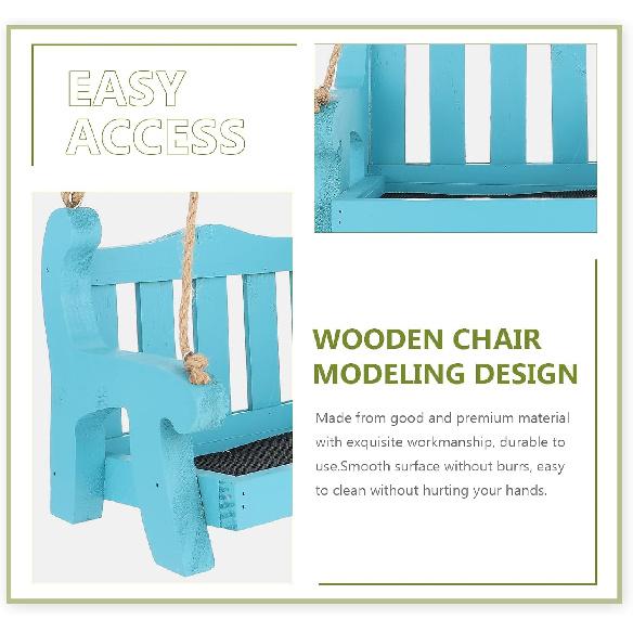 POPETPOP Hanging Bird Feeder, Wooden Chair-Shaped, Multiple Feeding Spots, Attracts Various Birds, Durable, Blue, 6.89 X 5.51 X 4.725 Inches
