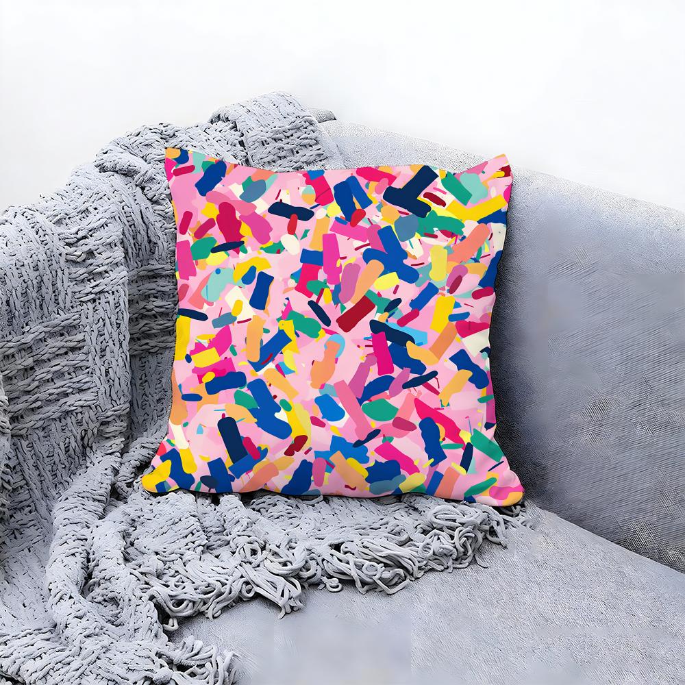 Abstract Colorful Pattern Cushion Cover Premium Comfort Reversible Pillow Cove -Two in One Design for Any Room & Car Interior
