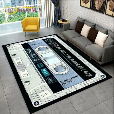 Alfombra de Área Grande con Patrón de Cinta de Cassette de Música Retro, Alfombra para Sala de Estar, Dormitorio, Sofá, Felpudo Decorativo, Felpudo Antideslizante