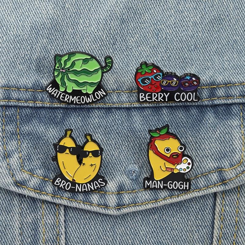 Cheerful Animal Fruit Hybrid Enamel Badges Watermelon Cats Banana Mangos Designs Lightweight Sturdy Jewelry Accessories
