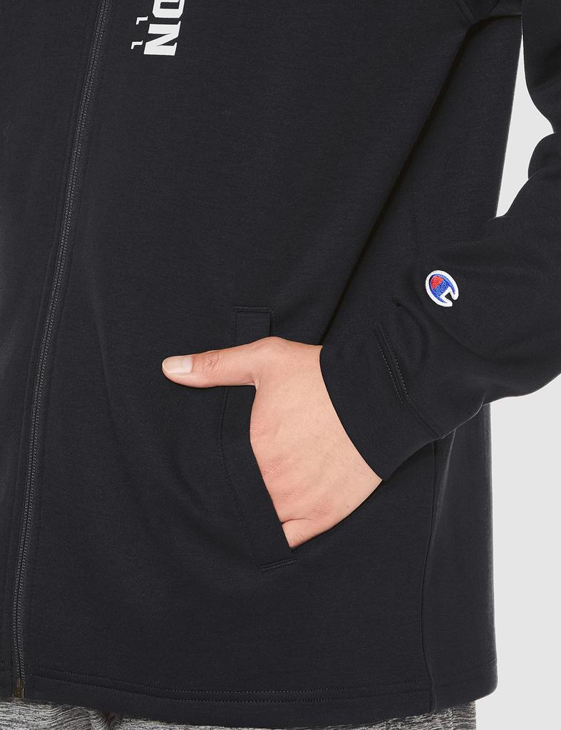 Champion Long Sleeve Stretch Techweave 3LS Zip Hooded Sweatshirt with Size M Men's One-Point Logo, Black, (C3-WB112)