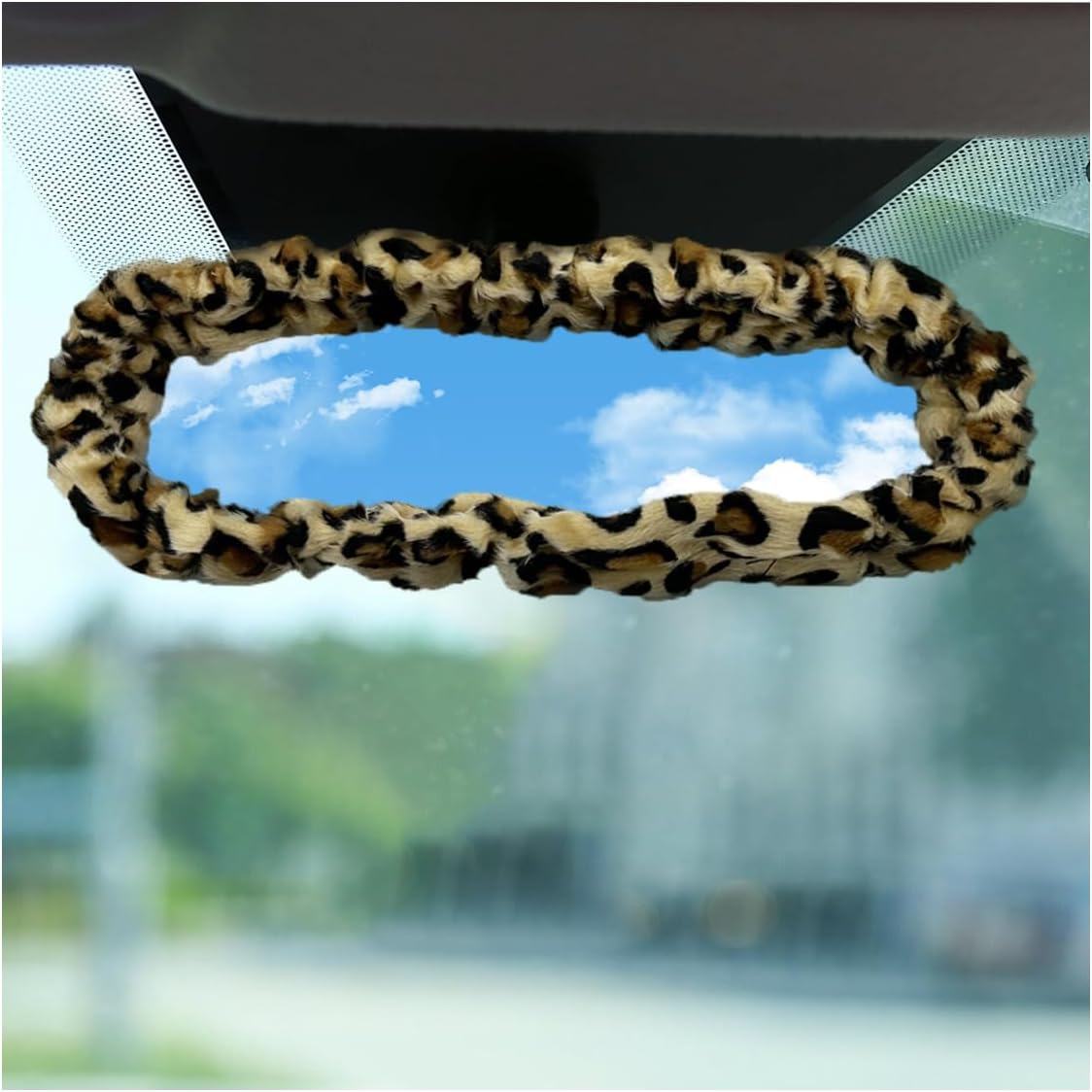 

Soft Plush Car Rear View Mirror Cover, Cute Automotive Interior Mirrors Protector for Women, Universal Elastic Vehicle Rear View Mirror Decoration цветной печати леопарда