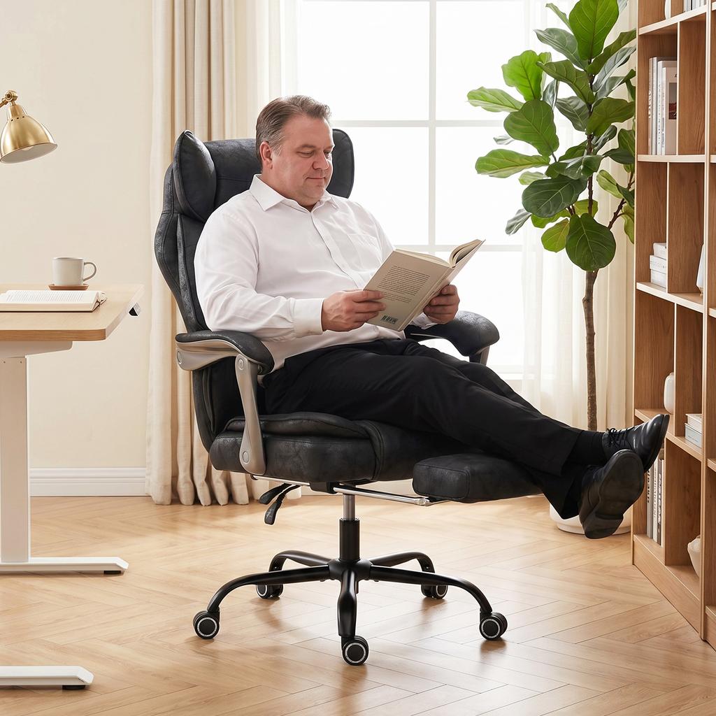 Executive Office Chair, Leathaire Big and Tall Office Chair 180 Kg with Wide Seat, Reclining, Lumbar Support, Black