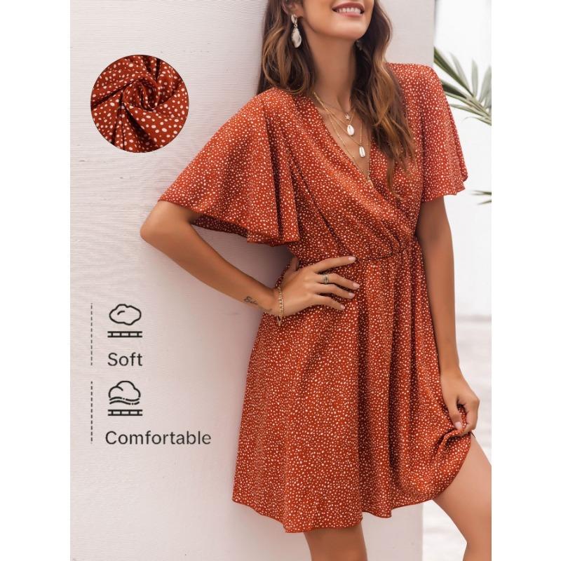 

Женское весенне-летнее платье с принтом, с высокой талией, свободное, с V-образным вырезом, длинное платье XL оранжевый