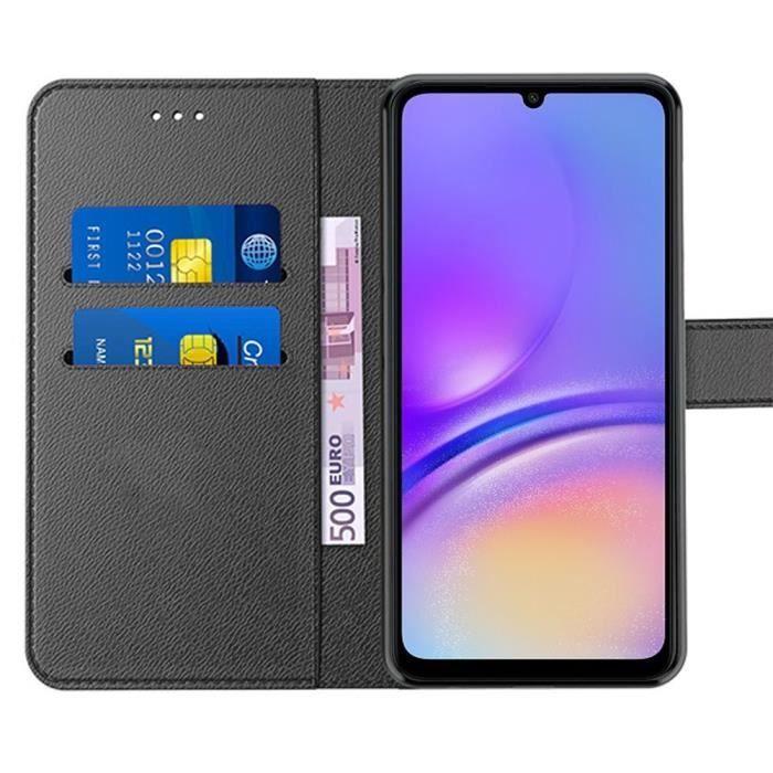 Coque de protection - booling - samsung galaxy a05 - effet cuir noir - antichoc - fentes pour cartes