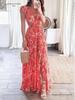 2026 Elegant Floral Deep V Dress with Sexy Cut-out Waist