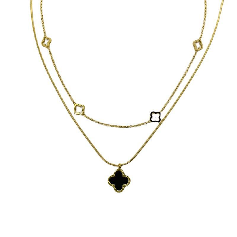 Colier la modă cu scoică și trifoi cu patru foi nu își pierde culoarea oase de șarpe net roșu modă oțel titan dublu colier pandantiv la modă