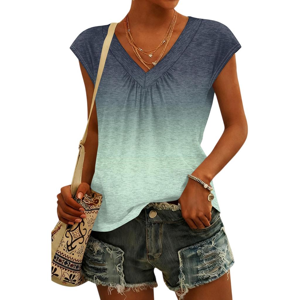 Women's Fashion V-neck Gradient Print Short Sleeve Top